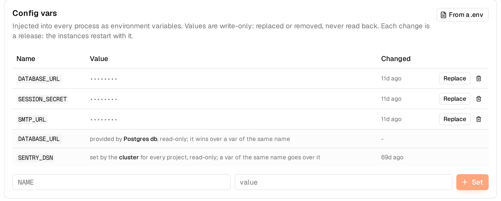 Config page
